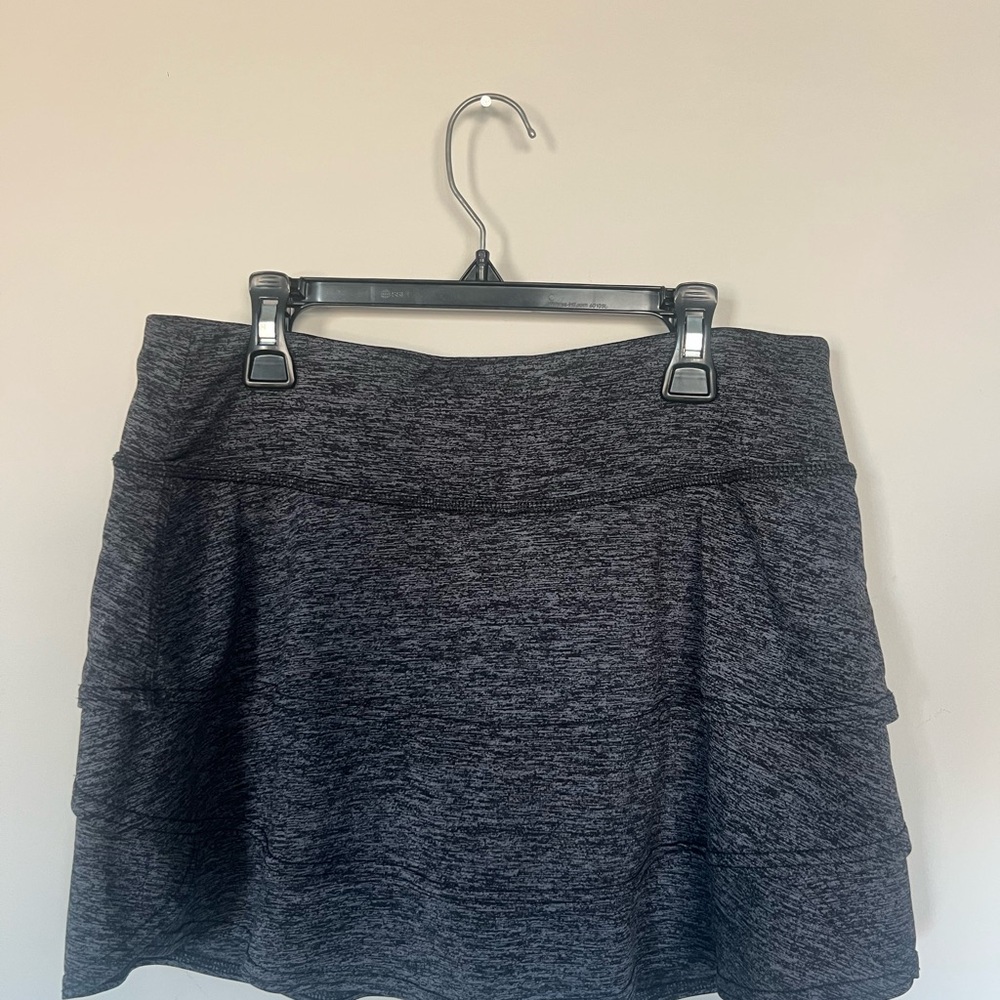 Workout Black Gray Ruffled Athleisure Skirt | Active Built in Short | Stretchy
